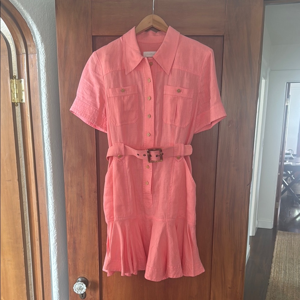 Zimmerman coral button up dress with bamboo buckle